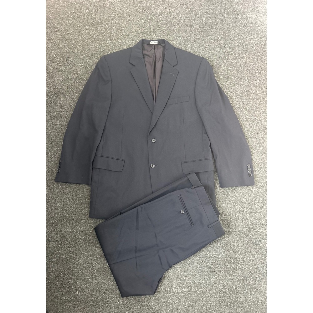 Jos A Bank 2 Piece Wool Suit Black Mens 42R Blazer Pleated Cuffed Pants 34x27